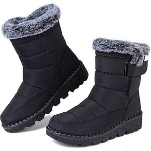 Women’s Black Waterproof Snow Boots with Zipper Fur Lined Warm & Comfortable